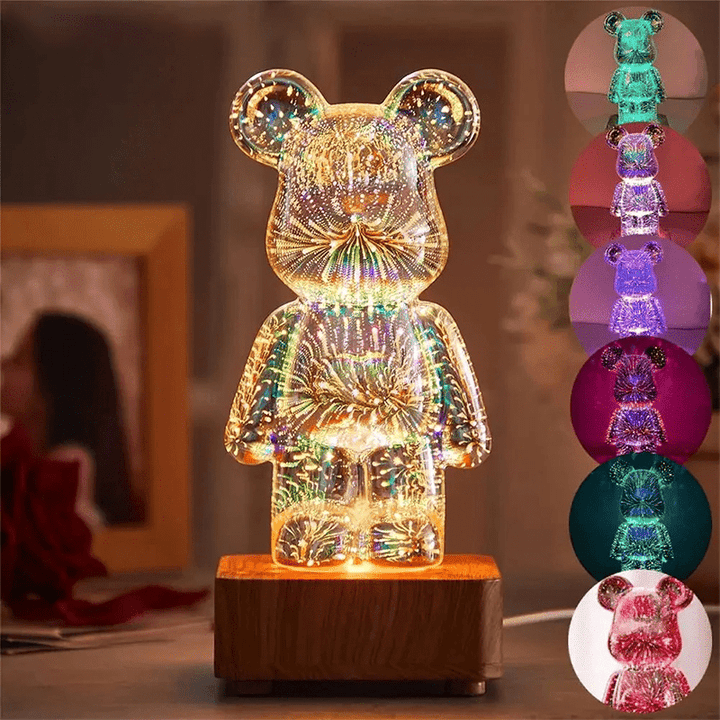 Inspodesk 7 color - GIFT BOX / USB Plug LumiBear Spark: Enchanting 3D Bear Light for Cozy Corners