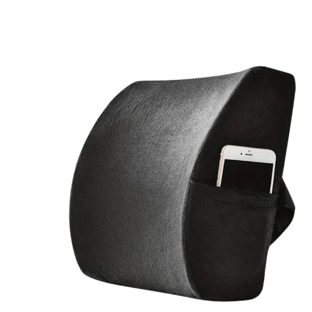 Inspodesk Midnight Black BackBliss Luxe: Soothing Lumbar Support for Ultimate Posture