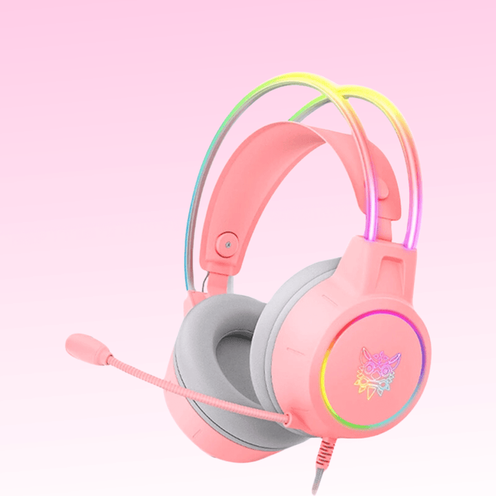 Inspodesk Pink "EclipseGlow" Lightweight Headphones with LED Lighting
