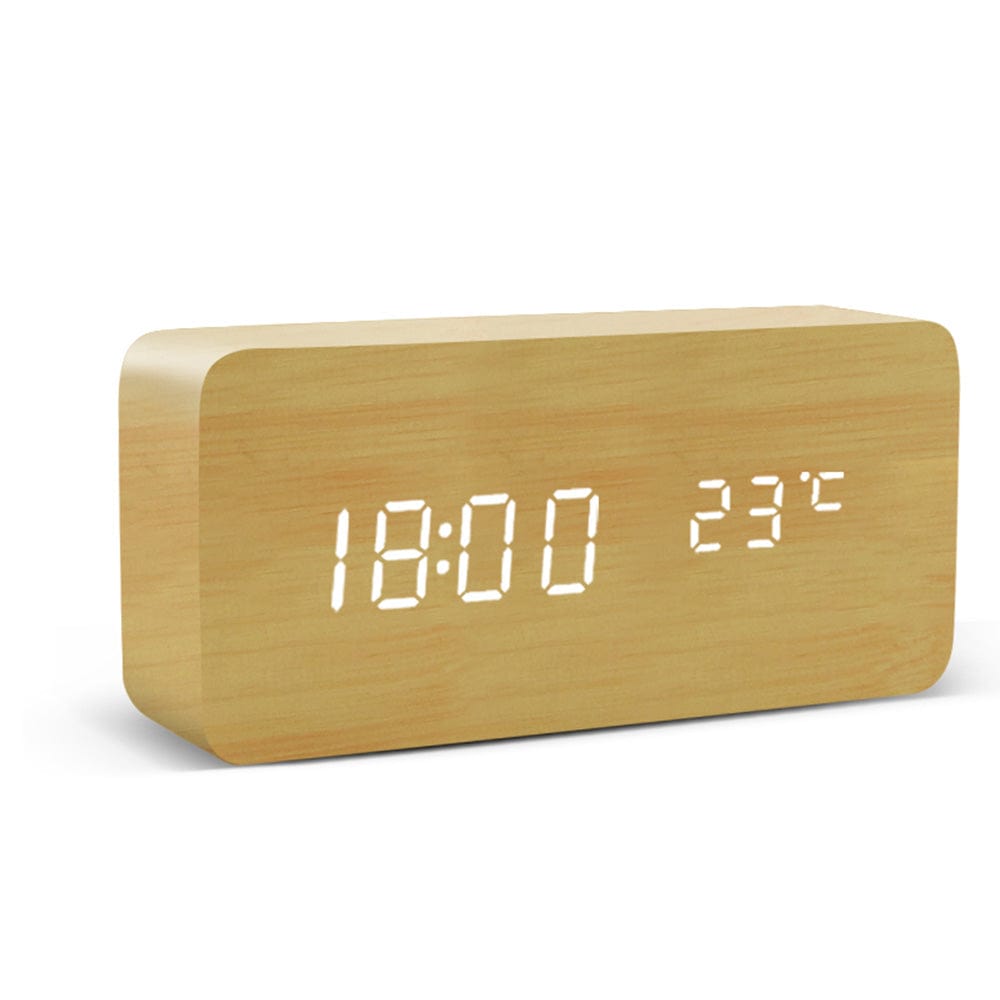 Homiga Bamboo Biophilia 'InTime' Digital, Voice Control Cuboid Desk Clock