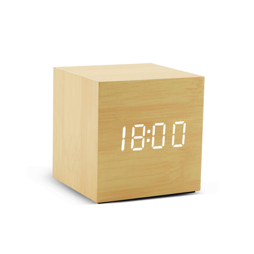 Homiga Bamboo Biophilia 'InTime' Digital, Voice Control Mini Cube Clock