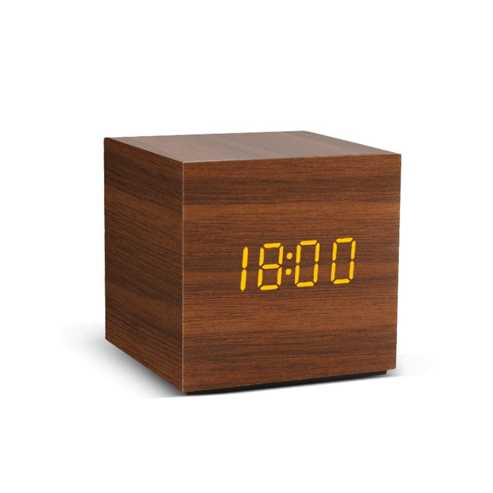 Homiga Brown Biophilia 'InTime' Digital, Voice Control Mini Cube Clock