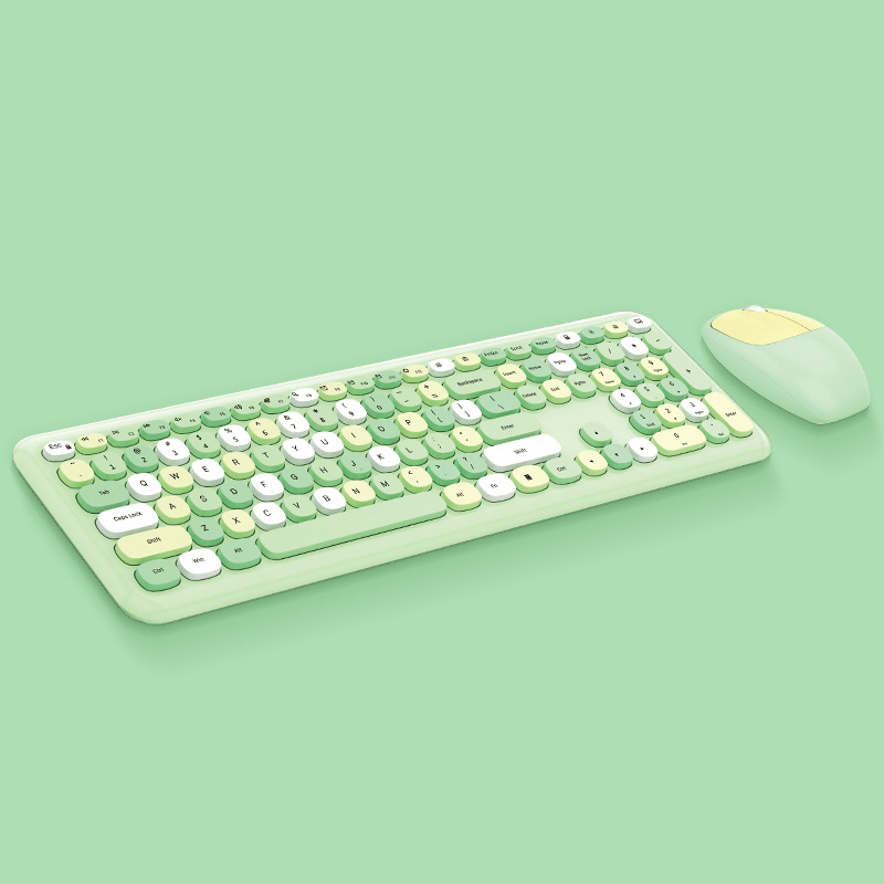 cornflower Green Macaron' CandyClick' 2.4Ghz, Silent, Wireless Keyboard and Mouse Set