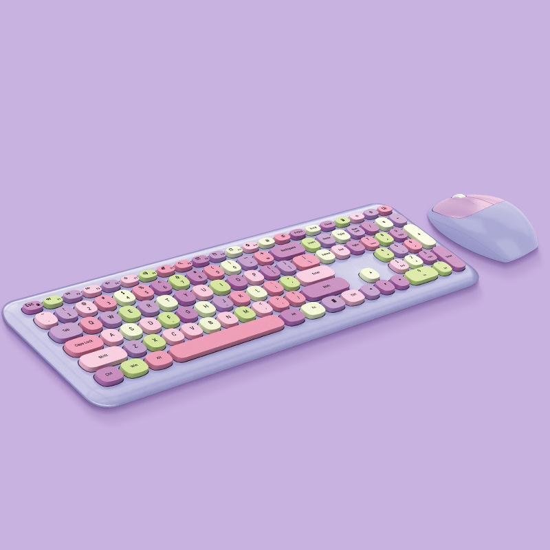 cornflower Purple Macaron' CandyClick' 2.4Ghz, Silent, Wireless Keyboard and Mouse Set